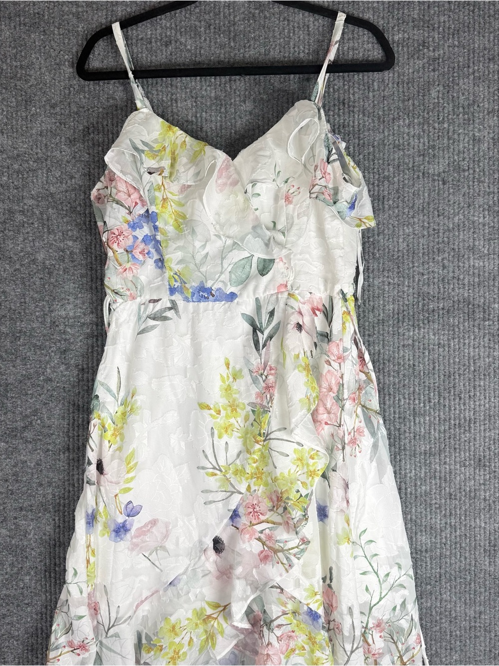 Julia Jordan Floral Hi-Low Maxi Dress Asymmetrical  Cold Shoulder Size 6 Ruffled - Picture 4 of 6